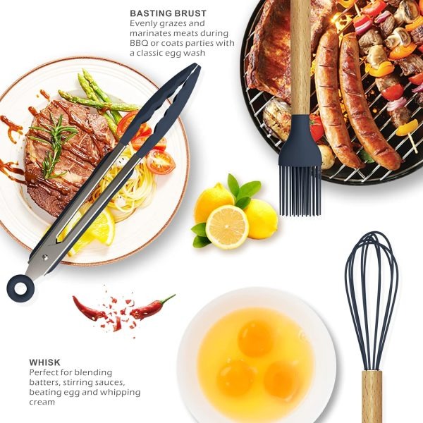 12 Pcs Silicone Cooking Utensils Kitchen Set | Heat Resistant Non Toxic Spatula Set With Turner Tongs,spoon,brush,whisk Wooden Handle