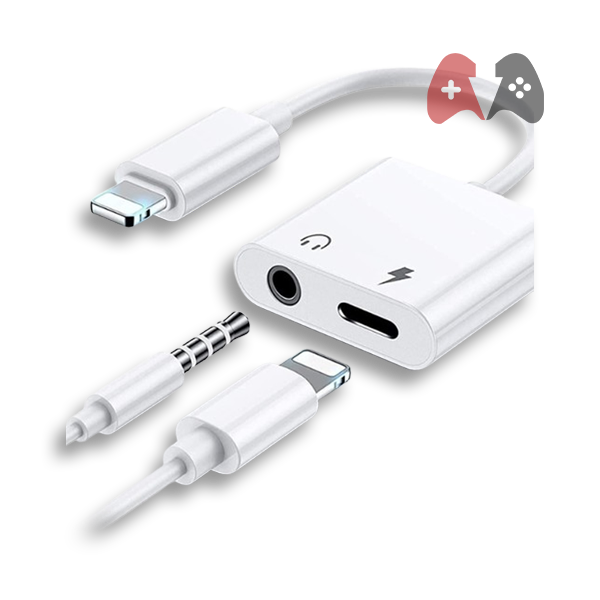 IPHONE 2-in-1 Dual Lightning Charging and Gaming Headphone Adapter Cable, Lightning 3.5mm ,headphone Adapter