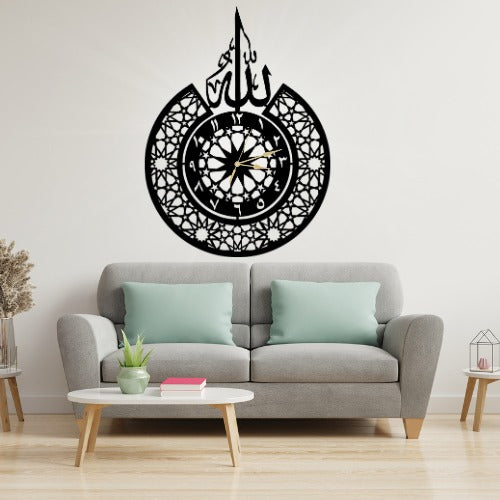 3d Islamic Wooden Wall Clock With ‘allah’ Design – Elegant Decorative Clock For Home, Office Or Gift – Laser Cut 3mm Lasani Wood – Lightweight, Durable & Stylish