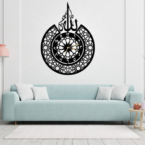 3d Islamic Wooden Wall Clock With ‘allah’ Design – Elegant Decorative Clock For Home, Office Or Gift – Laser Cut 3mm Lasani Wood – Lightweight, Durable & Stylish