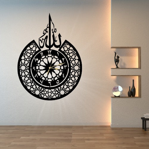 3d Islamic Wooden Wall Clock With ‘allah’ Design – Elegant Decorative Clock For Home, Office Or Gift – Laser Cut 3mm Lasani Wood – Lightweight, Durable & Stylish