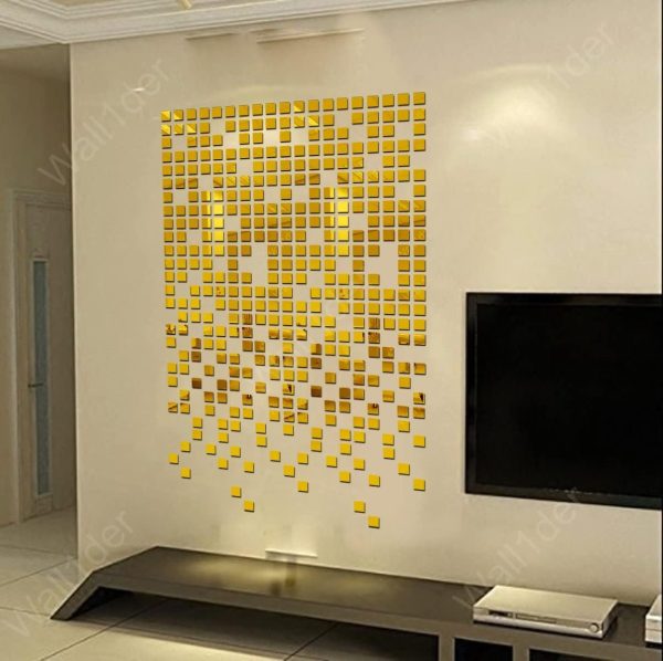 Gold Square Acrylic Wall Mirror Stickers 100 Pcs