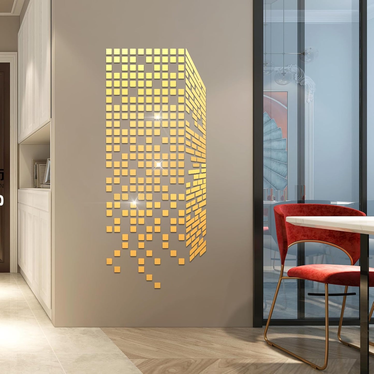 Gold Square Acrylic Wall Mirror Stickers 100 Pcs