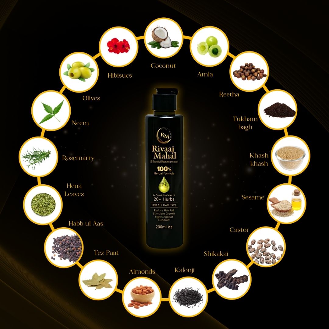Rivaaj Mahal – 100% Natural Hair Oil Formula + Charcoal Black Shine Conditioner, 2-in-1 Hair Care Combo.