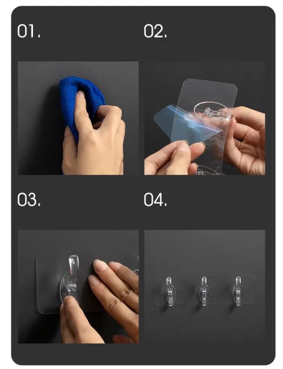 Double Row Adhesive Hook | Transparent Sticky Hook | Wall Hooks Self Adhesive Clothes Coat
