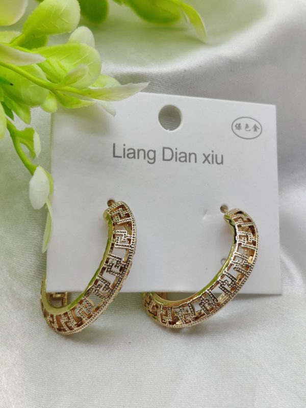 Elegant Geometric Pattern Hoop Earrings – Luxurious Gold Finish | Best Quality Artificial Earrings For Girls & Women