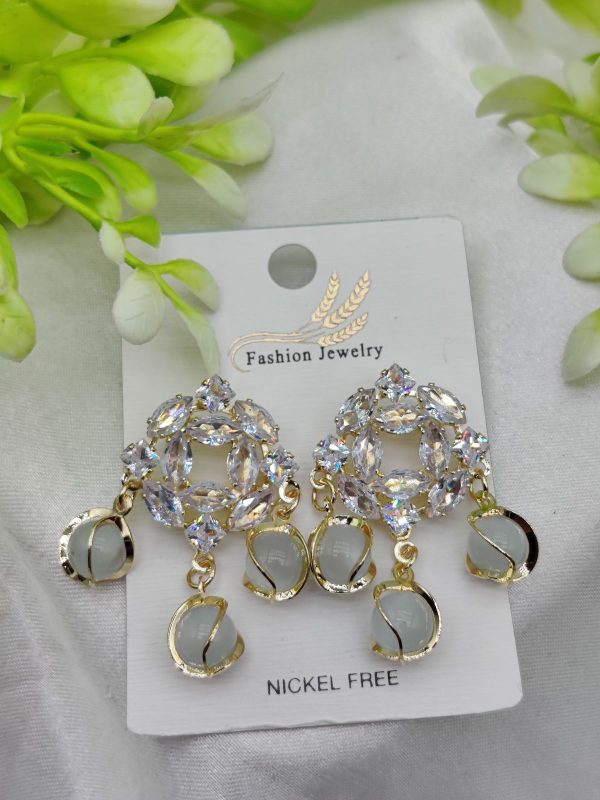 Exquisite Crystal Halo Earrings With Chic Gemstone Dangles | Best Quality Artificial Earrings For Girls & Women