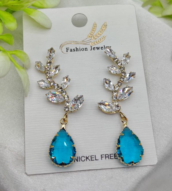 Exquisite Crystal Vine Drop Earrings With Blue Gemstone Accent | Girls Earrings | Women Earrings | Jewellery