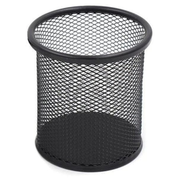 Metal Mesh Pen Stand & Stationery Holder – Round Black Desk Organizer