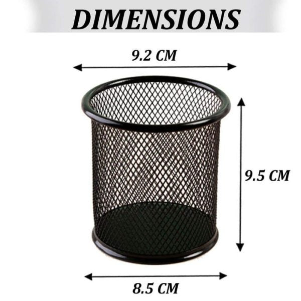 Metal Mesh Pen Stand & Stationery Holder – Round Black Desk Organizer
