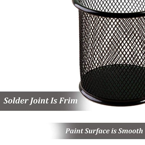 Metal Mesh Pen Stand & Stationery Holder – Round Black Desk Organizer