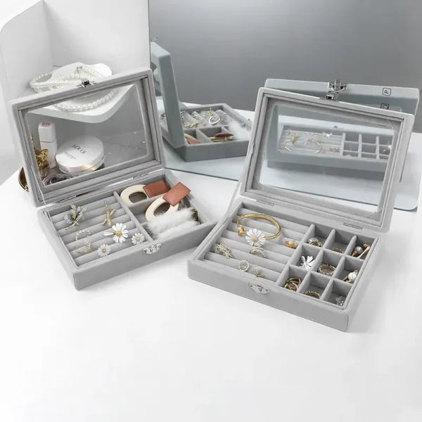 Mistico Velvet Jewelry Carrying Case With Glass Cover | Jewelry Display Box