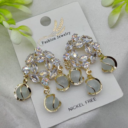 Exquisite Crystal Halo Earrings With Chic Gemstone Dangles | Best Quality Artificial Earrings For Girls & Women