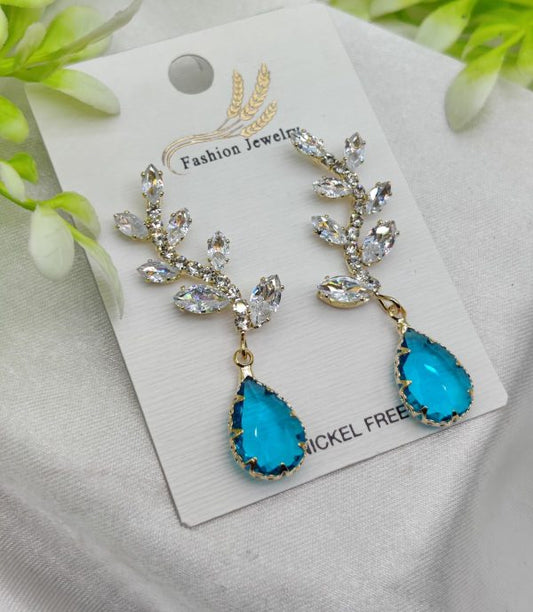 Exquisite Crystal Vine Drop Earrings With Blue Gemstone Accent | Girls Earrings | Women Earrings | Jewellery
