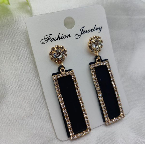 Radiant Black & Gold Crystal Drop Earrings – Elegant Statement Jewelry | Best Quality Artificial Crystal Drop Earrings For Girls & Women