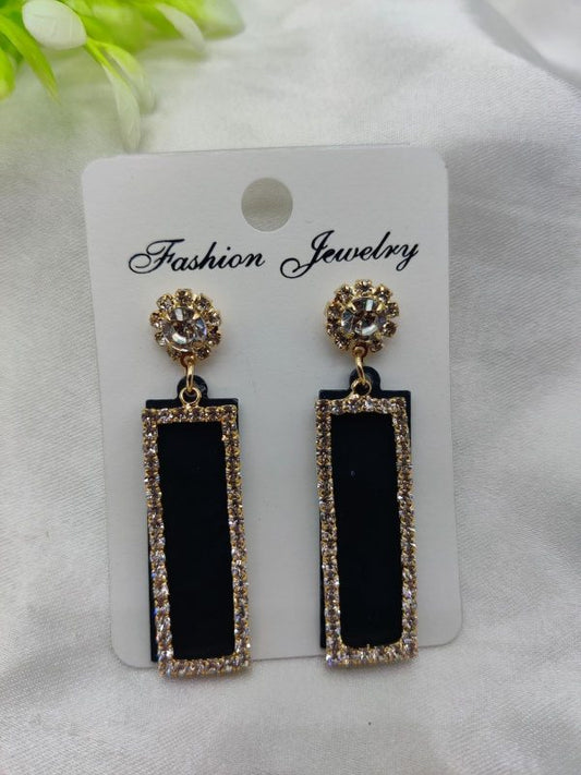 Radiant Black & Gold Crystal Drop Earrings – Elegant Statement Jewelry | Best Quality Artificial Crystal Drop Earrings For Girls & Women