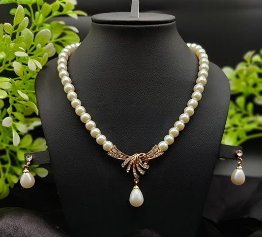 Timeless Pearl Necklace Set With Radiant Pendant & Earrings | Girls & Women Fashion