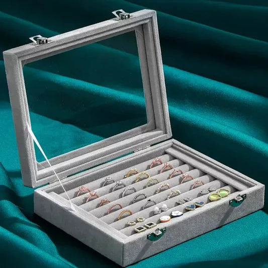 Mistico Velvet Jewelry Carrying Case With Glass Cover | Jewelry Display Box